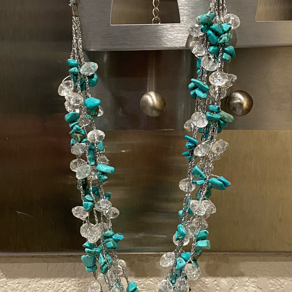 Turquoise and Silver Beaded Necklace